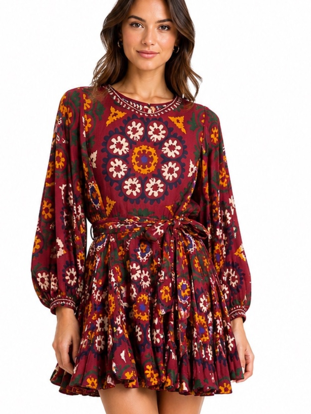 Rhode Resort Ella Suzani Print Long Sleeve Mini Dress – Size M